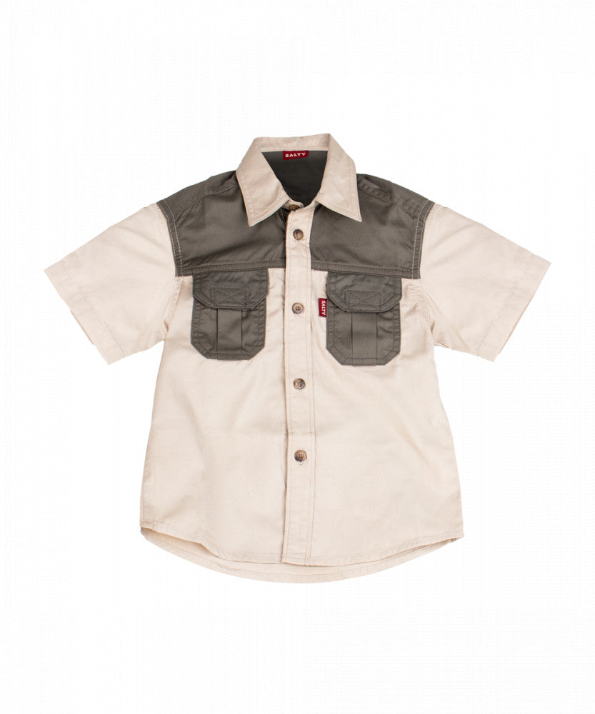 KIDS TWO TONE BUSH SHIRT KHAKI / OLIVE