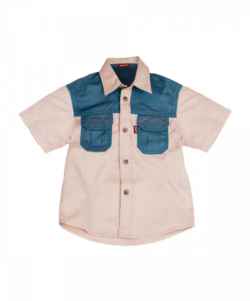 MEERKAT KIDS TWO TONE BUSH SHIRT STONE/AIRFORCE BLUE
