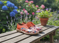 WOMANS ORANGE FLORAL VELLIES - SIZE 3