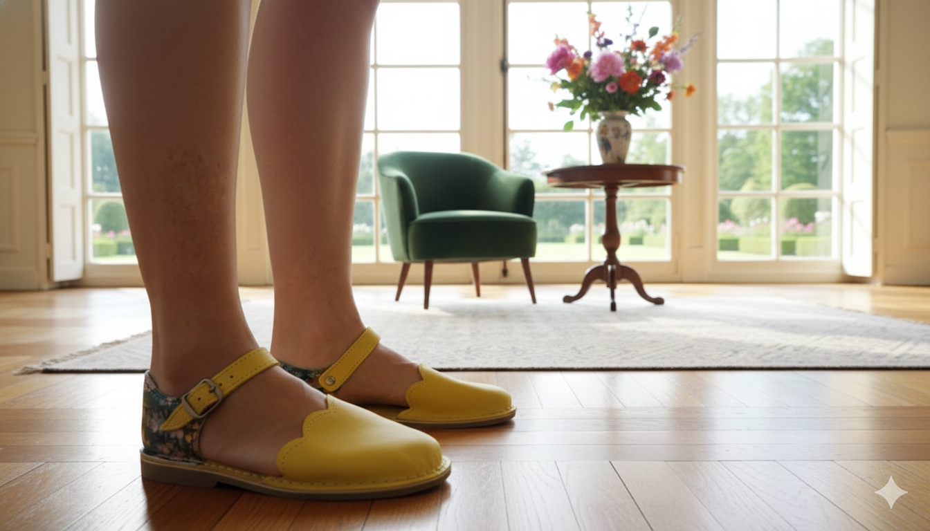 LADIES SCULLOP YELLOW WITH FLOWER SHOES