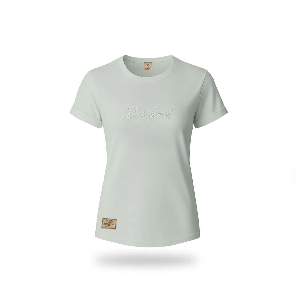LADIES T SHIRT EMBROIDERED SAGE MELANGE