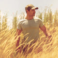 MENS PREMIUM COTTON T-SHIRT GREEN MELANGE STRIPES-4XL