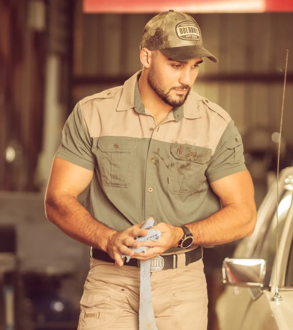 MENS KALAHARI SHIRT S/S OLIVE & PUTTY