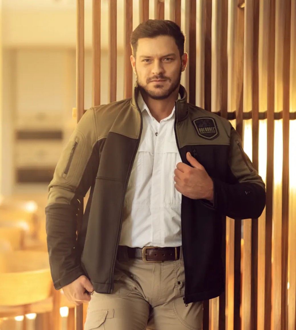 MEN'S SOFT SHELL JACKET BLACK & OLIVE